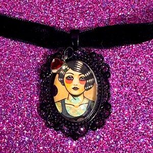 Vintage style Black metal pendant tattooed lady Cameo Pendant choker Necklace
